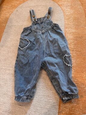 Rylee + Cru Faded Blue Denim Heart Patch Overalls